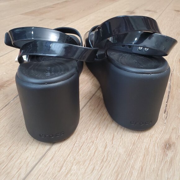 Crocs Brooklyn High Shine Ankle Strap Womens Wedge Black US Size 7 Shiny Heel - Picture 6 of 12